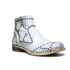 Illusion Women's Low Heel Ankle Boots White FB256