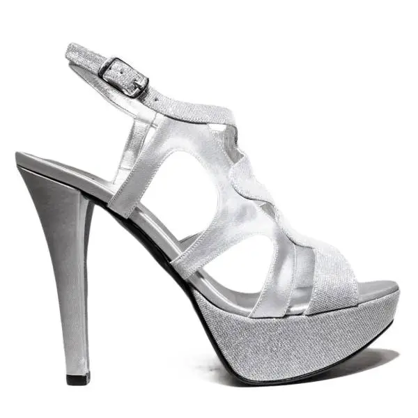 Joel Sandals Elegant Women High Heel Satin Silver A541