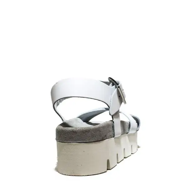 Fornarina Wedge Sandals Woman With Art. PEFOK8939WVHM0900 Yuki White Leather Metallich