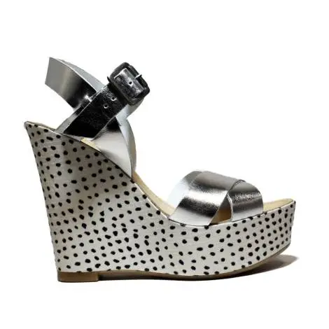 Fornarina Heel Wedge Sandals Woman With Art. PEFBX8943WMA9000 Birky Silver Metallic