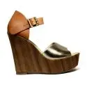 Fornarina Heel Wedge Sandals Woman With Art. PEFBX9515WHMA200 Birky Camel/Platinum