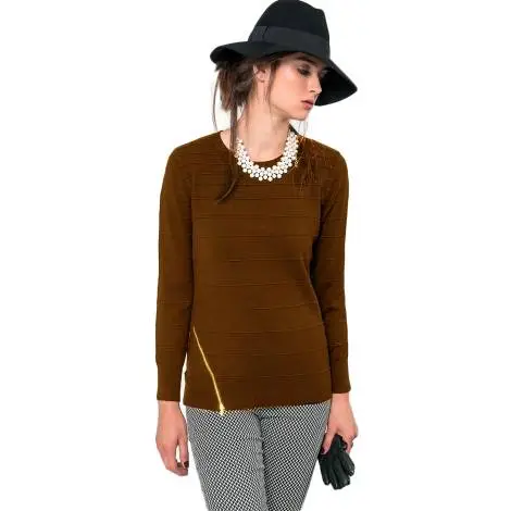 EDAS taurina maglia donna color marrone, in viscosa, nylon e modal con zip obliqua