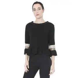 Sandro Ferrone woman knitted blouse C12 MADAME AI17 ottoman trimmings, black and gold