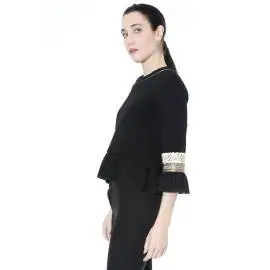Sandro Ferrone woman knitted blouse C12 MADAME AI17 ottoman trimmings, black and gold