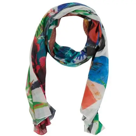 Desigual foulard donna 41W5725 1000 multicolore, con firma centrale e fantasia floreale