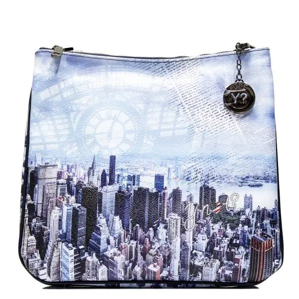 Y NOT? borsa donna ART. H-355 BLU MANHATTAN raffigurante i grattacieli di Manhattan