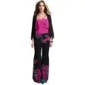 EDAS Luxury FALCHETTO Large trousers with watercolor flower, black, fuchsia and green