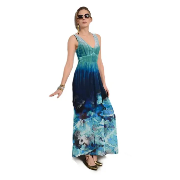 EDAS GAMBINO BLUE long dress woman with floral print