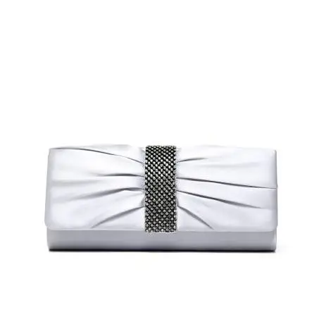 Lancetti 5244 clutch bag woman in satin silver with precious stones on the front side