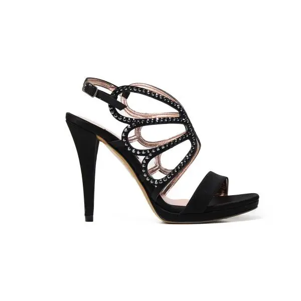 Albano 9147 sandalo elegante donna in tessuto raso latticiato color nero