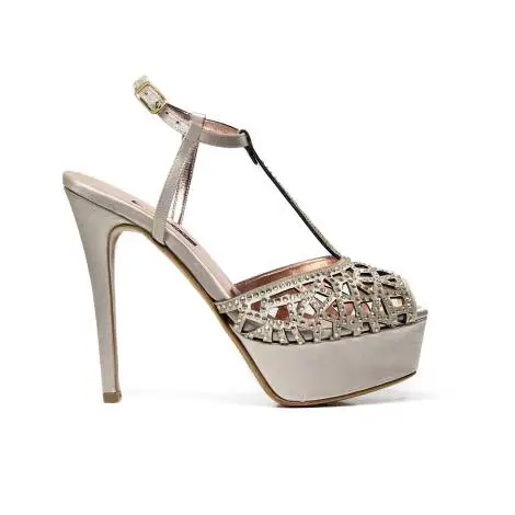 Albano 1737 elegant woman sandal with insert mosaic with gems, beige