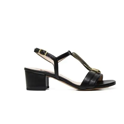 Albano 9697 elegant woman sandal black, with application central gold