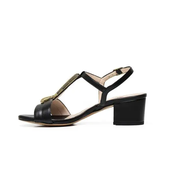 Albano 9697 sandalo elegante donna color nero, con applicazione color oro centrale