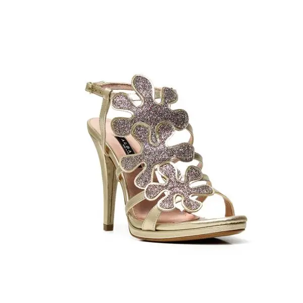 Albano 9877 sandalo donna elegante color platino/oro con decorazione floreale lurex