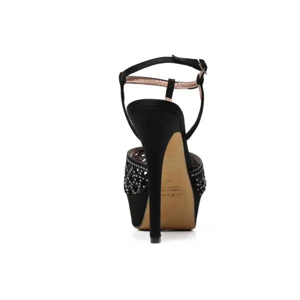 Albano 1737 sandalo donna elegante color nero in tessuto raso 