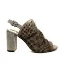 Just Juice sandal in suede leather with high heel taupe color article FK567H21
