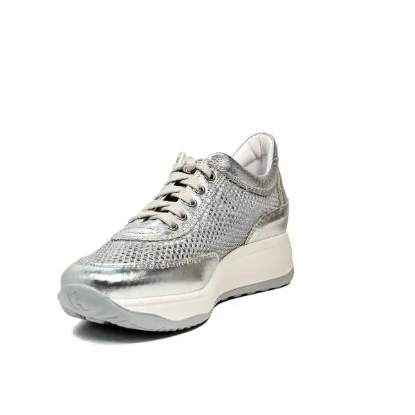 Agile by Rucoline perfored sneaker with wedge silver color article 1304-82983 1304 A NETLAM