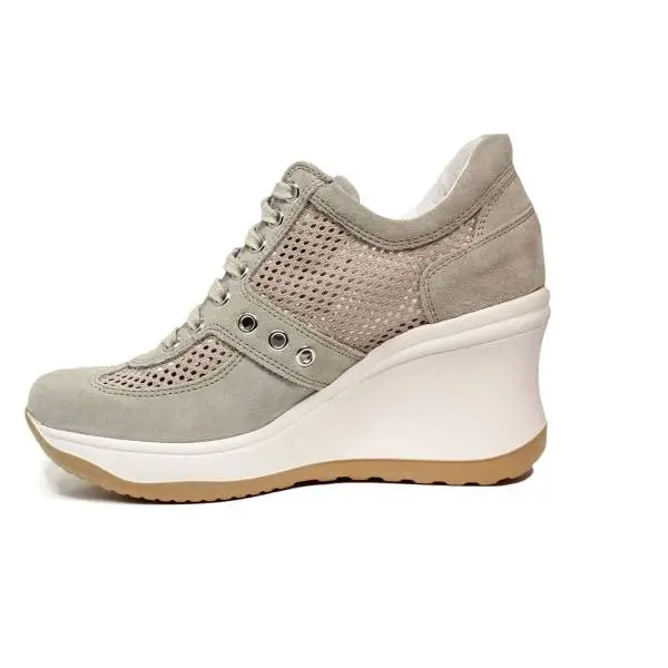 Agile by Rucoline sneaker for women with high wedge beige color article 1800-82627 1800 A CHAMBERS LEON