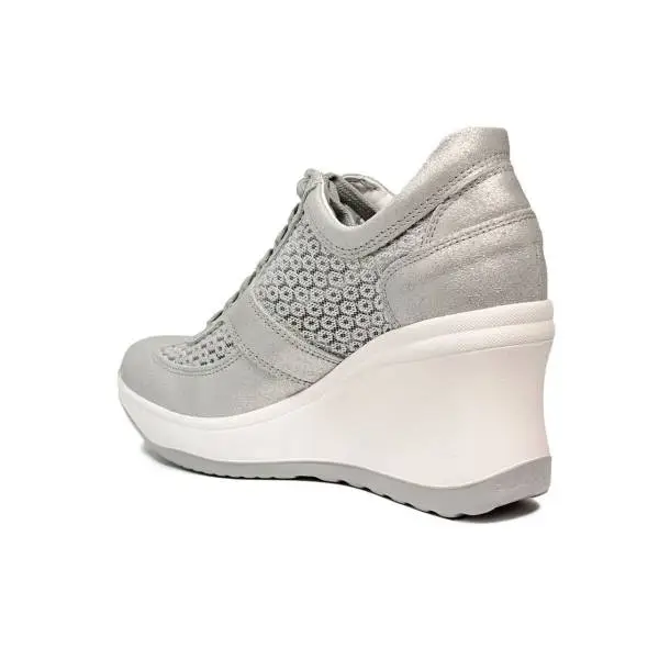 Agile by Rucoline sneaker for women with high wedge silver color article 1800-82984 A DALIDA NET 1215