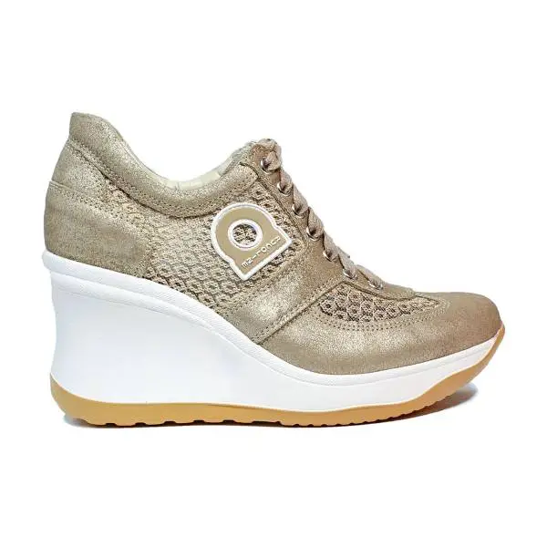 Agile by Rucoline sneaker for women with high wedge gold color article 1800-82984 A DALIDA NET 1215