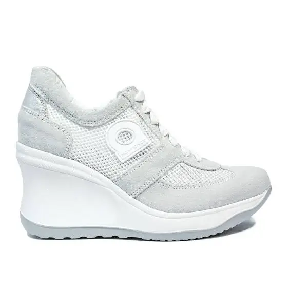 Agile by Rucoline sneaker for women traforata with high wedge white color article 1800-83014 1800 A AT 627 RIND