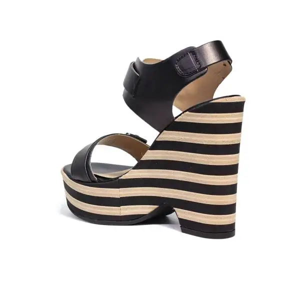 Fornarina woman sandal with high wedge black and beige color PE17PY1008C000 PRETTY-BLACK CALF