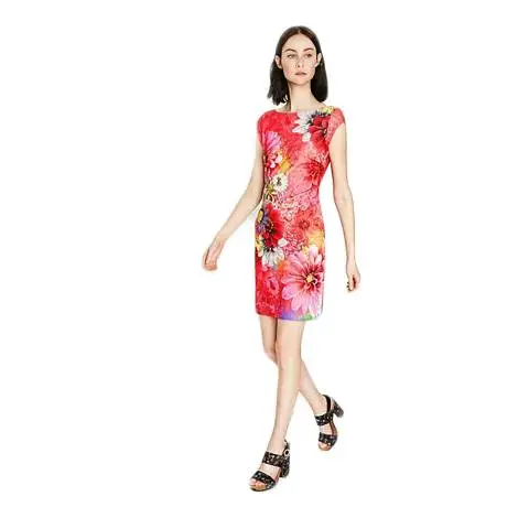 Desigual 73V2EX2 3002 vestito corto donna con stampa floreale color rosso