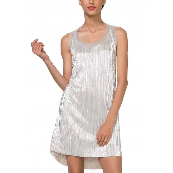 Desigual 71V2GC1 8010 vestito corto donna color argento con lavorazione stile lurex