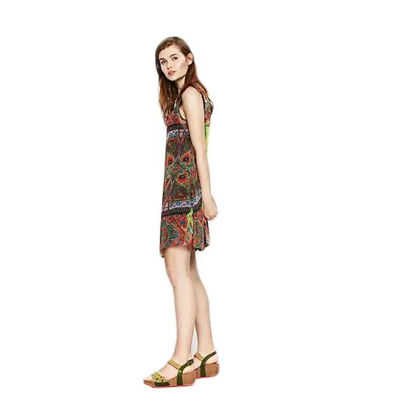 Desigual 73V2WK2 3036 short sleeved dress with ethnic print, multicolored