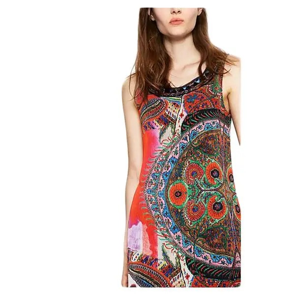 Desigual 73V2WK2 3036 short sleeved dress with ethnic print, multicolored