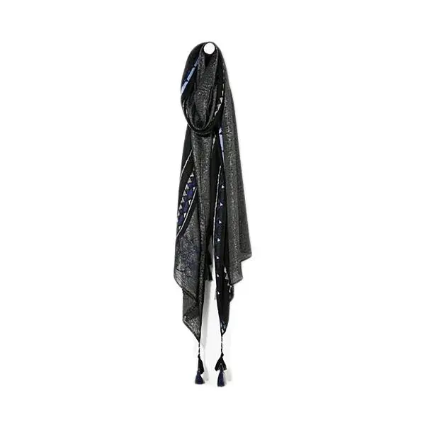 Desigual 71W9GC6 2000 foulard donna con fiori e nappe sugli angoli, color nero