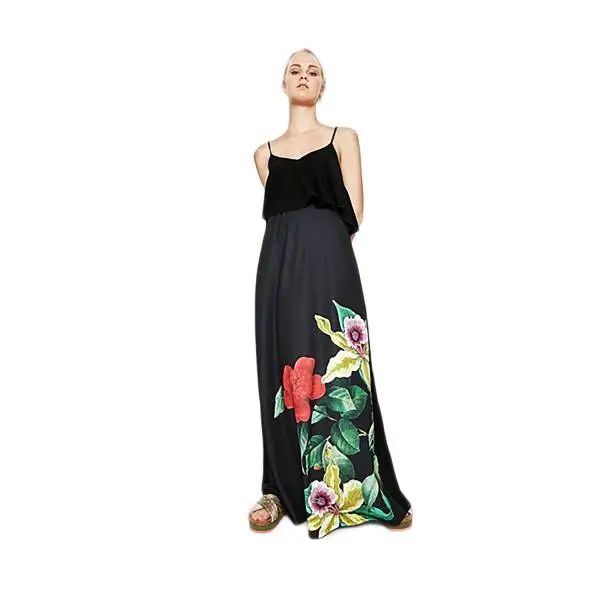 Desigual 73V20H0 2000 vestito lungo donna color nero con stampa floreale