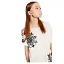 Desigual 71T2YE7 1001 t-shirt donna color bianco con stampa floreale e dettagli traforati