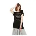 Desigual 72T2EJ9 2000 t-shirt donna con scritta in paillettes reversibili, color nero