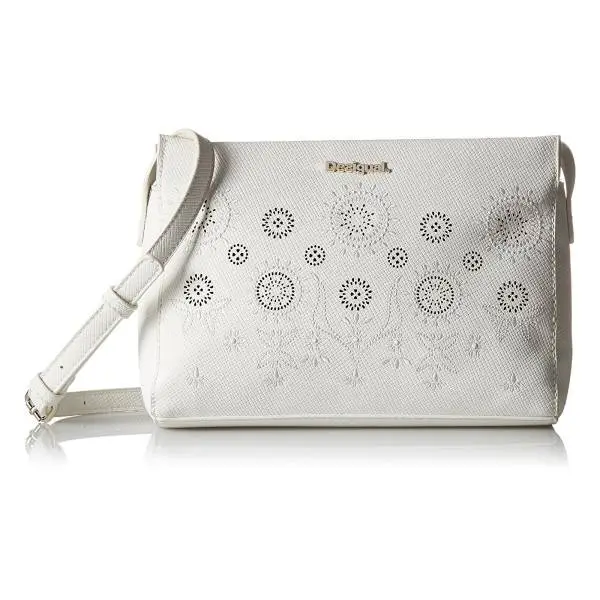 Desigual 74X9YX4 1000 women's shoulder bag, white with floral embroidery