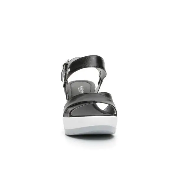 NERO GIARDINI P717711D 100 NERO sandalo donna con zeppa in pelle color nero