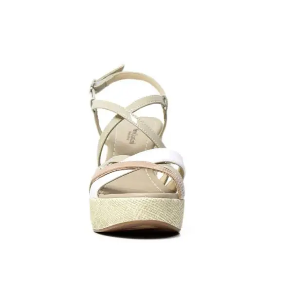 NERO GIARDINI P717652D 707 BIANCO sandalo donna in pelle lucida e liscia color beige e bianco