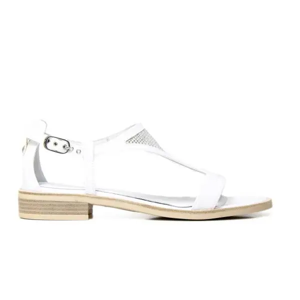 NERO GIARDINI P717720D 707 WHITE leather sandal in white with studs