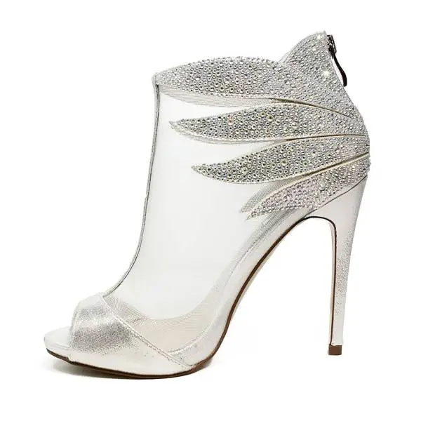 Ikaros sandal ankle boot jewel with high heels silver color article B 2608 ARGENTO