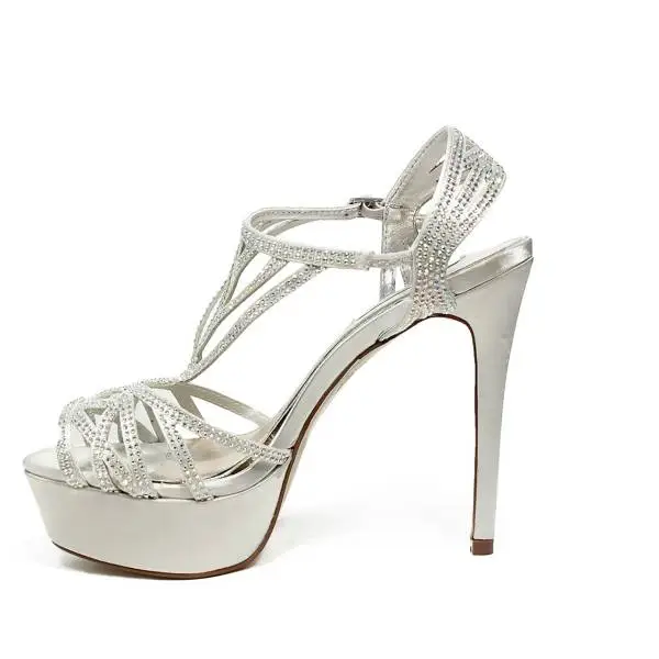 Ikaros sandalo gioiello elegante con tacco alto colore argento articolo B 2716 ARGENTO