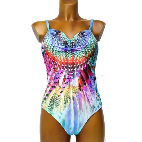 Renata Malè ART.7003 IS swimsuit woman with feather print, multicolored
