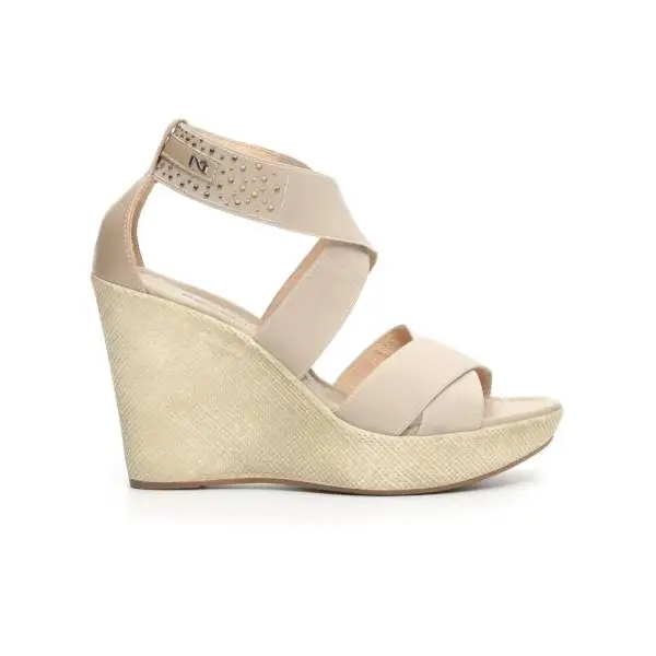 Nero Giardini women sandal with high wedge beige color article P717640D 412