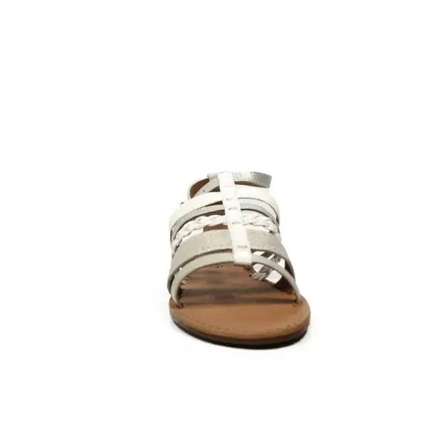 Geox low sandal for women made in leather white and silver color article D722CE 0QMPE C0434