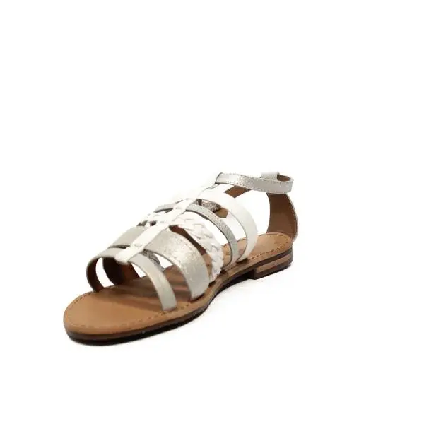 Geox low sandal for women made in leather white and silver color article D722CE 0QMPE C0434