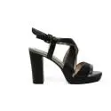 Geox sandal for women with high heels made in leather with black and steel color bands article D724LD 085WF CJ62L