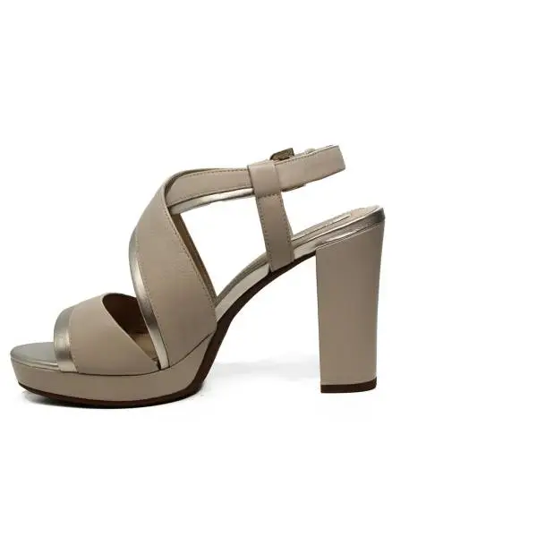 Geox sandal for women with high heels made in leather with beige and gold color bands article D724LD 085WF C981G
