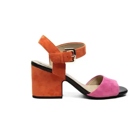 Geox sandal with mid high heels orange and pink color article D724UB 00021 CE82T