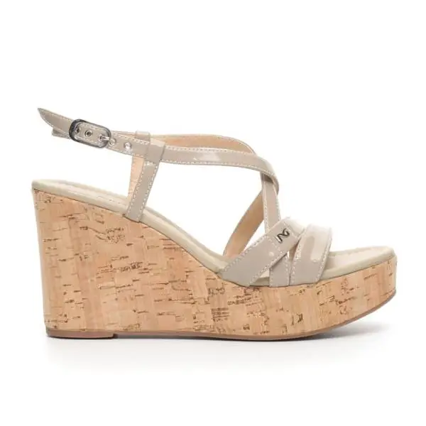 Nero Giardini sandal woman in sand-colored leather, high wedge in cork style P717660D Article 410