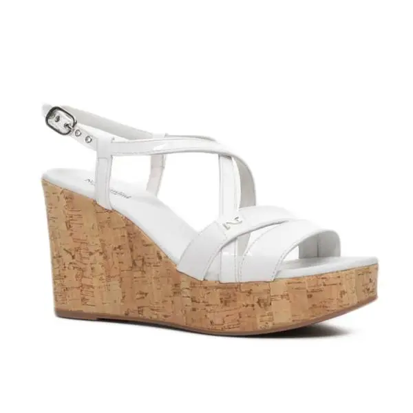 Nero Giardini sandalo donna in pelle color bianco zeppa alta in stile sughero articolo P717660D 707