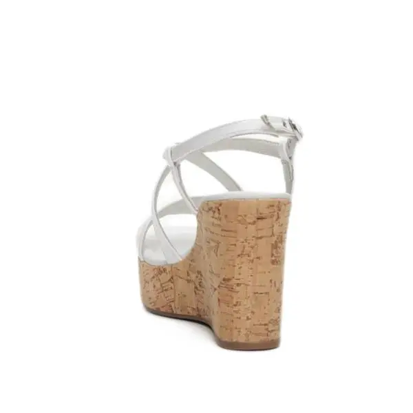 Nero Giardini sandalo donna in pelle color bianco zeppa alta in stile sughero articolo P717660D 707